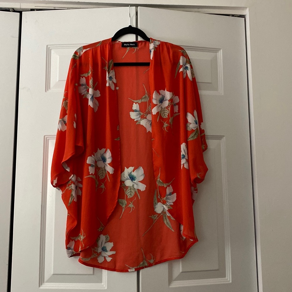 Red floral blouse/shawl
